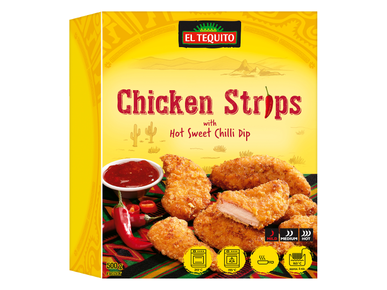 Straccetti di pollo con salsa chili dolce piccante, 500g, surgelati.