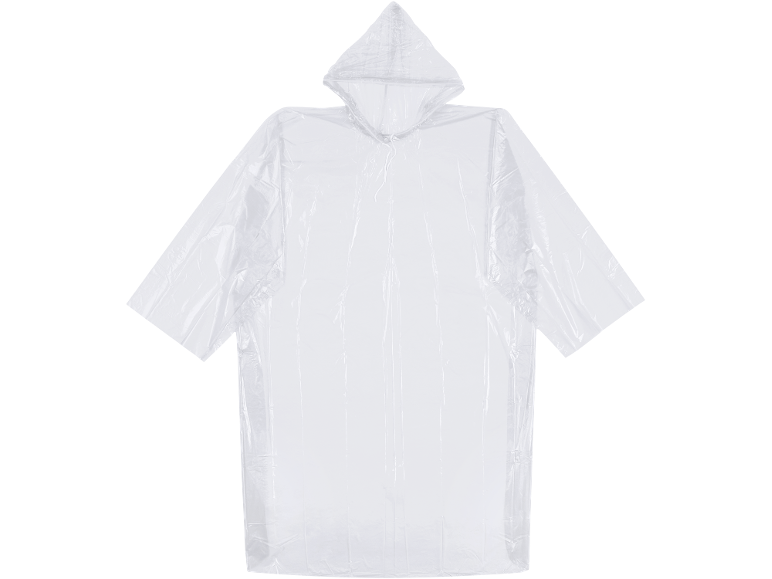 Poncho antipioggia trasparente con cappuccio su sfondo nero