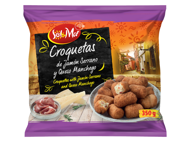 Confezione di crocchette con prosciutto Serrano e formaggio Manchego, 350g.