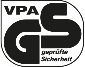 Sigillo di certificazione VPA GS con il testo 'geprüfte Sicherheit' (sicurezza testata).