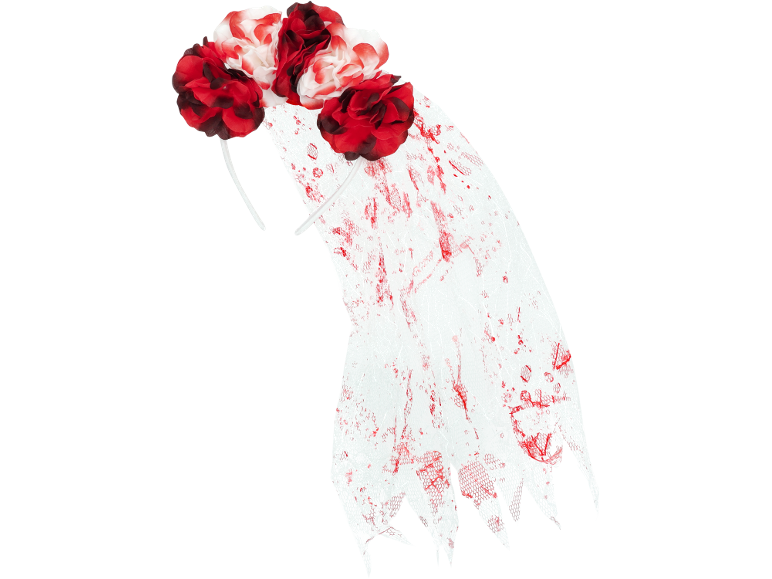 Fascia per capelli con fiori rossi e velo insanguinato per Halloween
