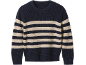 Maglione a righe blu navy e beige.