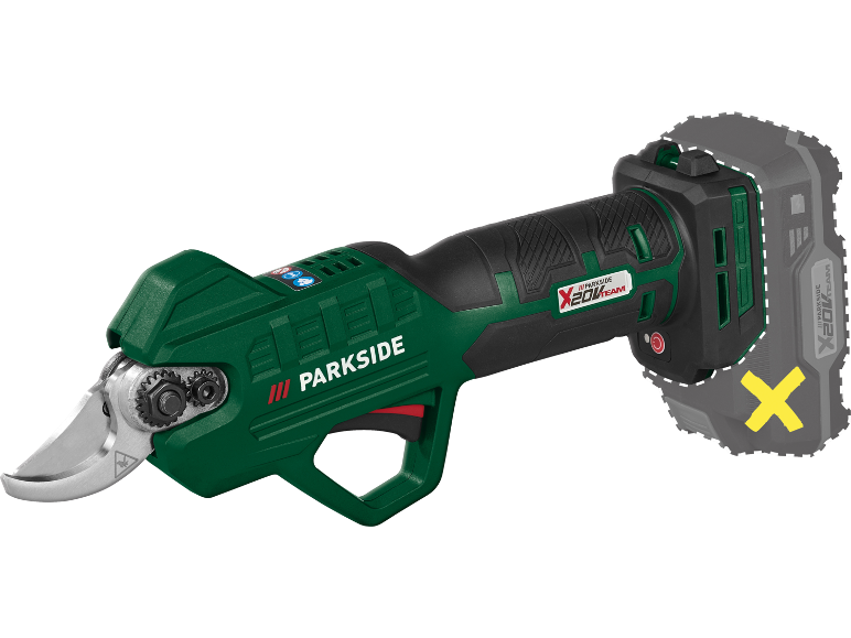 Forbici da potatura a batteria con batteria rimovibile.
