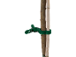 Clip verde per piante che tiene insieme un tronco d'albero e un bastone di bambù.