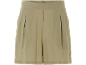 Pantaloncini da donna color kaki con elastico in vita e pieghe.
