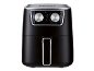 Friggitrice ad aria nera con due manopole rotanti per temperatura e timer.