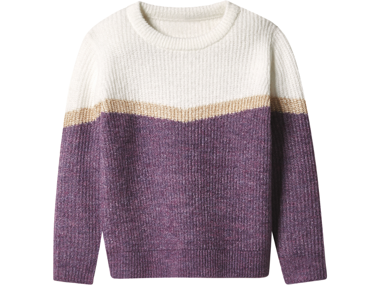 Maglione a maglia con blocchi di colore bianco, beige e viola