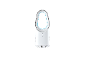 Ventilatore bianco senza pale con illuminazione blu e pulsanti di controllo
