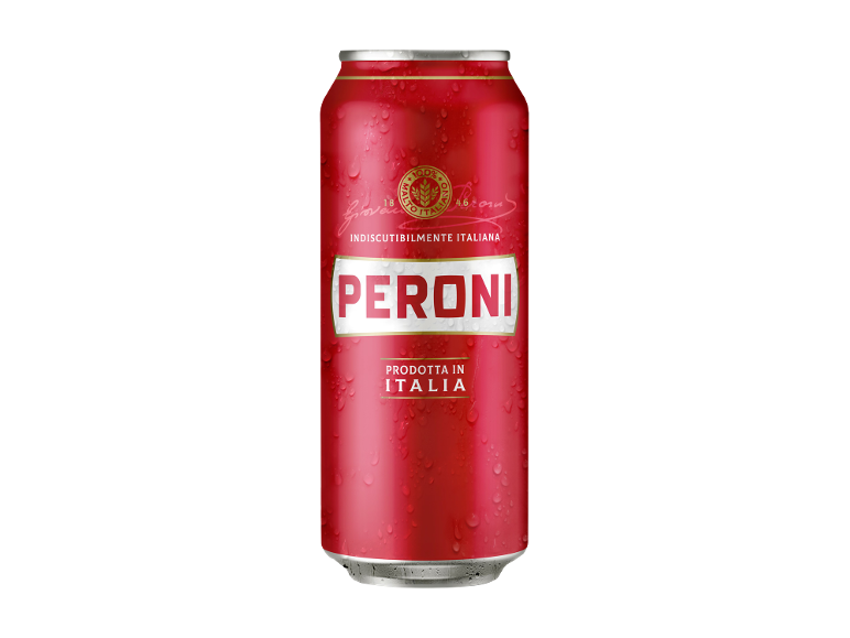 Lattina rossa con goccioline d'acqua, con la scritta 'INDISCUTIBILMENTE ITALIANA' e 'PRODOTTA IN ITALIA'.