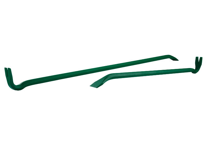 Due piedi di porco verdi, uno con estremità a uncino e l'altro con estremità a scalpello.