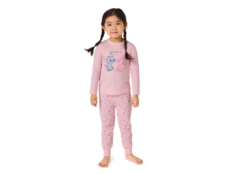 Pigiama rosa per bambini con stampe di Stitch e Angel, e stelle.