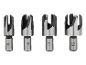 Set di quattro frese per tappi in legno, misure 6, 10, 13 e 16 mm.