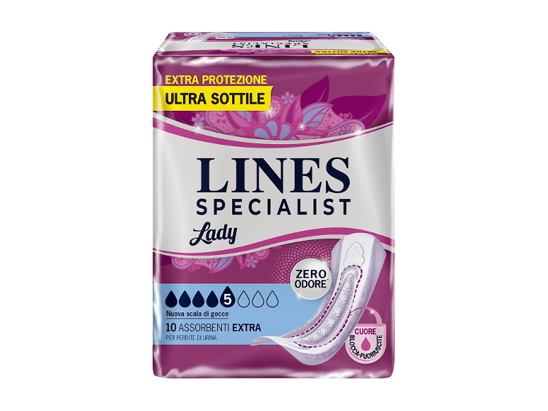 Confezione di assorbenti per incontinenza ultra sottili con protezione extra, zero odore e 10 assorbenti extra.
