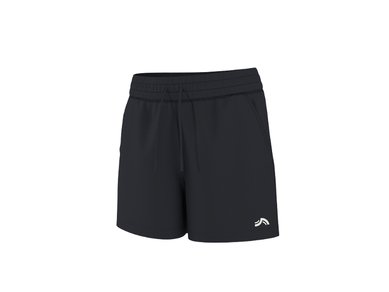 Pantaloncini sportivi neri con coulisse in vita e logo bianco.