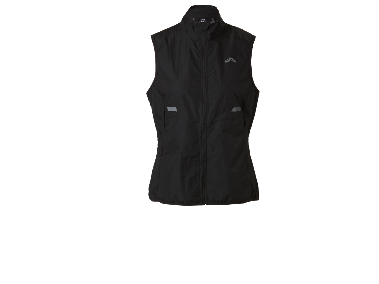 Gilet da corsa nero senza maniche con dettagli riflettenti.