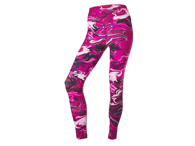 Leggings da donna con motivo astratto nei toni del rosa, bianco e nero.
