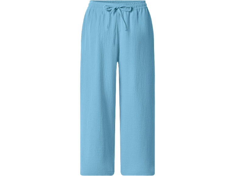 Pantaloni larghi azzurri in mussola con coulisse in vita.