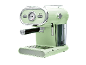 Macchina da caffè espresso retrò verde menta con manometro e dettagli cromati.