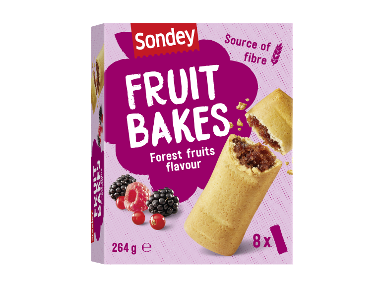 Barrette di frutta ai frutti di bosco, fonte di fibre, confezione da 264g.