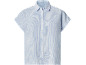 Camicia di lino da donna a maniche corte a righe blu e bianche