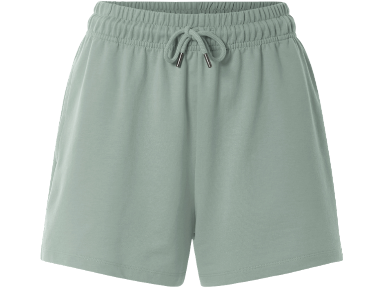 Pantaloncini da donna verde chiaro con elastico in vita e coulisse