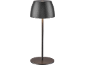 Lampada da tavolo con paralume e base neri opachi.