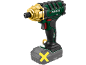Avvitatore a impulsi verde e oro con impugnatura nera e una X gialla sulla batteria.