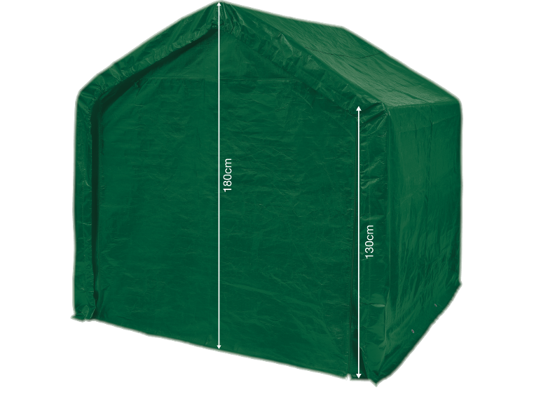 Telo tenda verde con misure di 180 cm di altezza massima e 130 cm di altezza laterale.