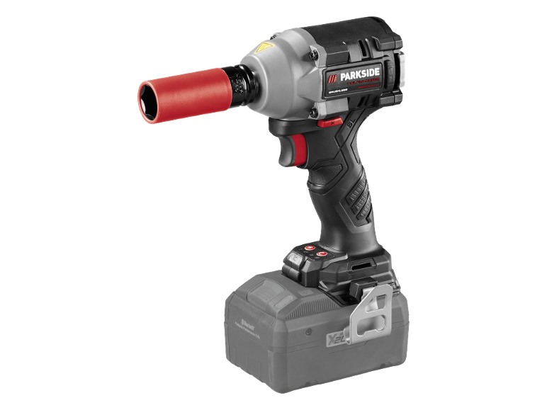 Avvitatore a impulsi a batteria con bussola rossa, motore brushless e batteria da 8 Ah.