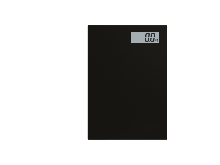Bilancia pesapersone digitale nera con display da 0,0 kg.