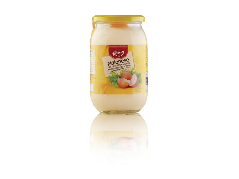 Vasetto di maionese con uova 100% italiane da allevamento a terra.