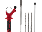 Set di accessori per trapano a percussione con scalpello, punte e asta di profondità.