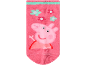 Calzino rosa per bambini con personaggio di maiale dei cartoni animati e motivi floreali.