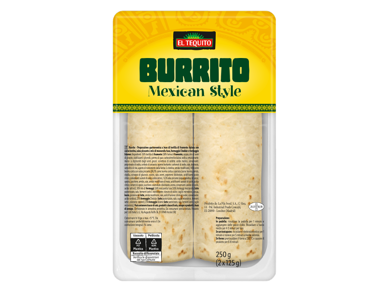 Burrito in stile messicano con manzo, salsa piccante e formaggio, 250 g.