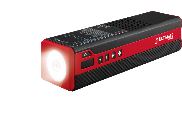 Avviatore portatile con torcia e pulsanti di controllo