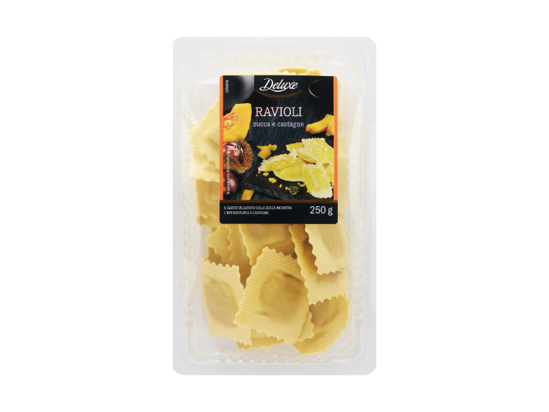 Ravioli di zucca e castagne in confezione da 250 g.