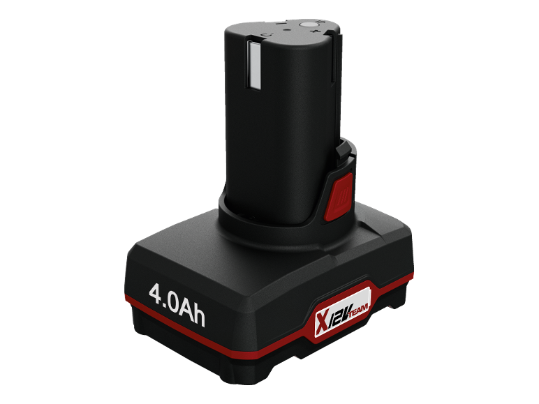 Batteria nera da 4.0Ah 12V per utensili elettrici con accenti rossi e logo X12V Team