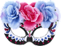 Maschera floreale colorata in stile Dia de los Muertos con fiori rosa e blu.