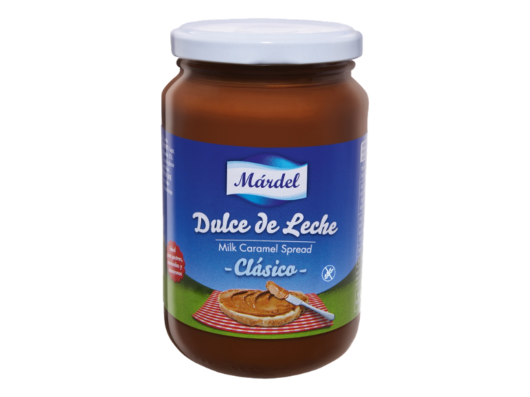Vasetto di crema spalmabile al caramello al latte, ideale per dessert e colazioni.