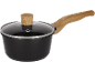 Pentolino nero con coperchio in vetro e manico in legno