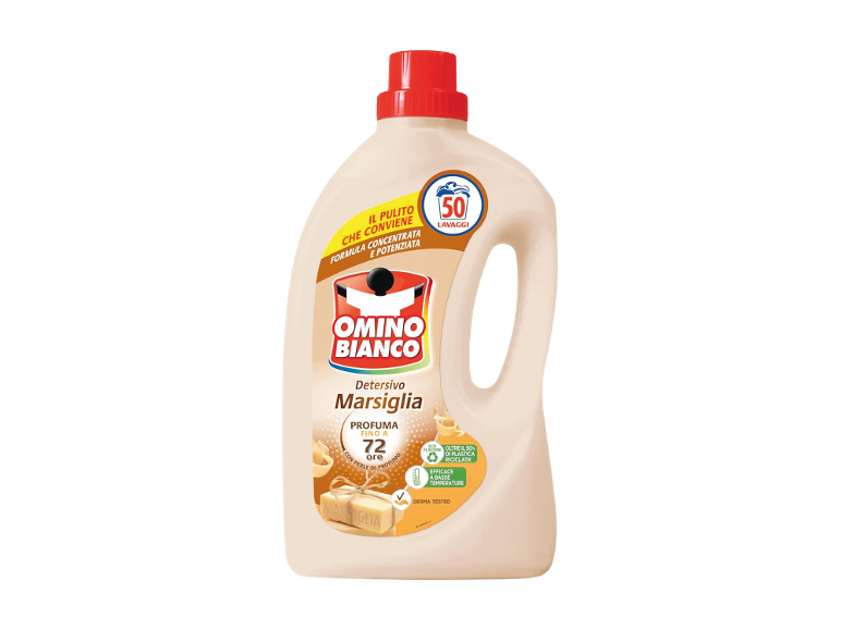 Detersivo liquido al profumo di sapone di Marsiglia, 50 lavaggi, con plastica riciclata.