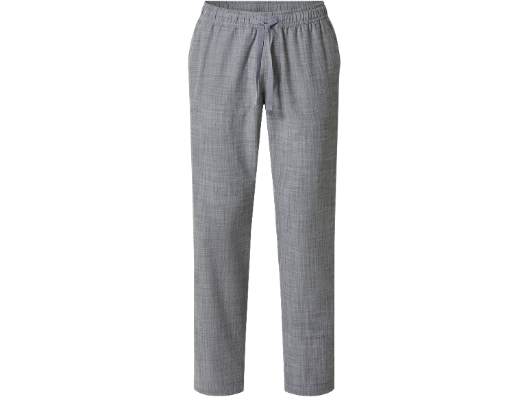 Pantaloni lunghi grigi con coulisse in vita, realizzati in tessuto leggero.