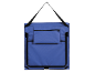 Borsa portaoggetti pieghevole blu con tracolla nera e cerniera.