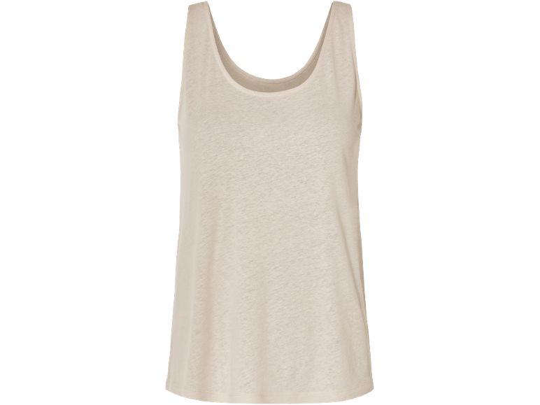 Top beige senza maniche da donna in misto lino