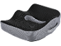 Cuscino ergonomico per sedile in tessuto a rete nero e grigio.