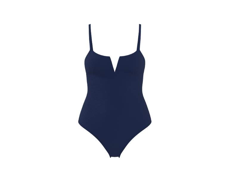 Costume da bagno intero blu navy con scollo a V e spalline sottili