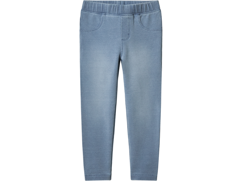 Jeggings blu per bambini con elastico in vita e finte tasche.
