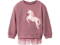 Felpa rosa a maniche lunghe per bambini con stampa unicorno e balza in tulle.