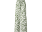 Pantaloni larghi da donna con stampa floreale verde e bianca, vita elasticizzata con coulisse.