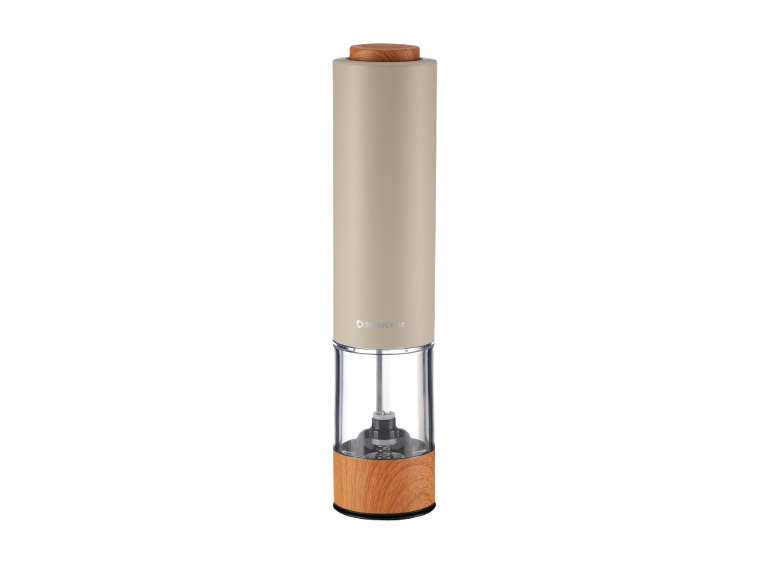 Macina sale o pepe elettrico beige con dettagli in legno.